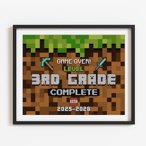Letzter Tag der 3.Klasse Schild zum Ausdrucken, Ende des Schuljahres 2025-2026, Game over LEVEL 3rd Grade Komplett, Digitale Datei, Sofort download S10