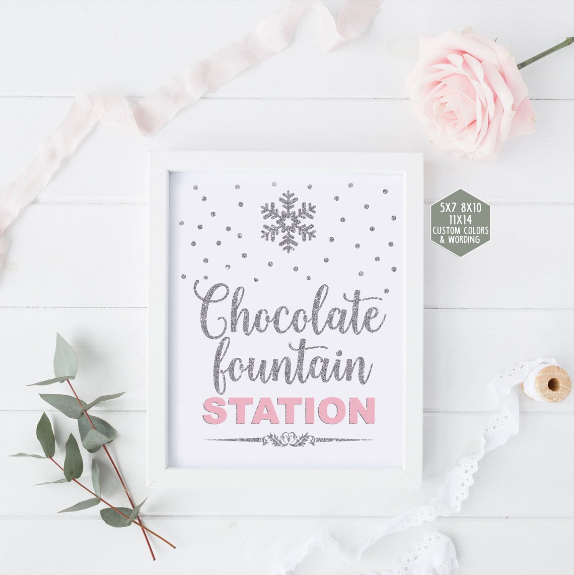 Chocolate fountain station sign printable winter onederland Etsy