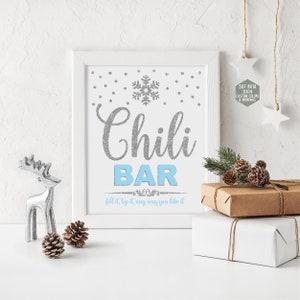 Chili bar sign printable, winter onederland decorations, blue and silver first birthday party, winter wonderland baby shower boy 005