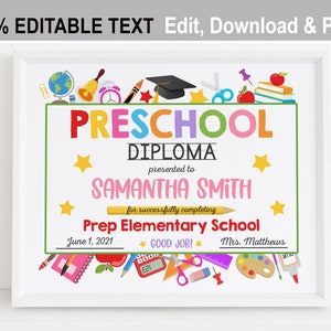 EDITIERBARE Vorschule Abschlussdiplom druckbar, Mädchen personalisierte Kindergarten Zertifikat, Sofortiger Download, Pre-K, Sofortiger Download 8X10