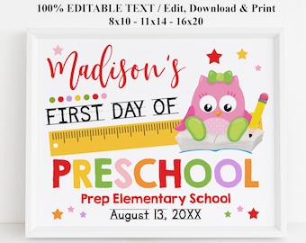 EDITABLE First OR Last day of school printable sign, Girl back to school, Kindergarten, Pre-K, Preschool template Any grade Instant Download