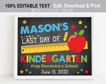 Editable Last day of school sign, Boy end of school chalkboard printable, Kindergarten Preschool Prek 1st 2nd 3rd 4 grade Instant Download