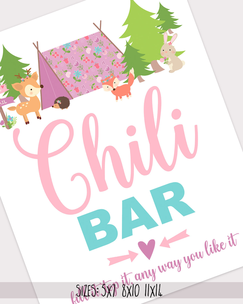 Chili Bar Sign Printable Girl Camping Birthday Party Camp | Etsy