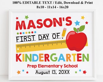 Editable Any grade First day of school printable sign, back to school template, Kindergarten, Pre-K, Preschool, Digital file