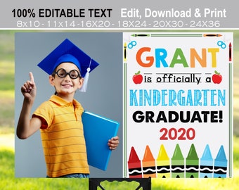 Editable Kindergarten graduation sign with photo, Last day of school yard sign, Outdoor Banner Printable, Class of 2023, Preschool, Pre-K