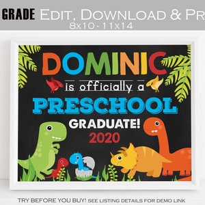 ANY GRADE Editierbare Dinosaurier Vorschule Abschlussdiplom, Junge Kindergarten Zertifikat Letzter Schultag Pre-K Instant Download, 8x10 11x14