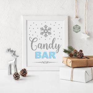 Candy bar sign printable, winter onederland decorations, blue and silver first birthday party, winter wonderland baby shower boy 005