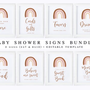 Boho rainbow Baby Shower Signs Bundle, Bohemian Signage Kit, Editable template, Girl Baby Sprinkle Package Printable, Instant download 014