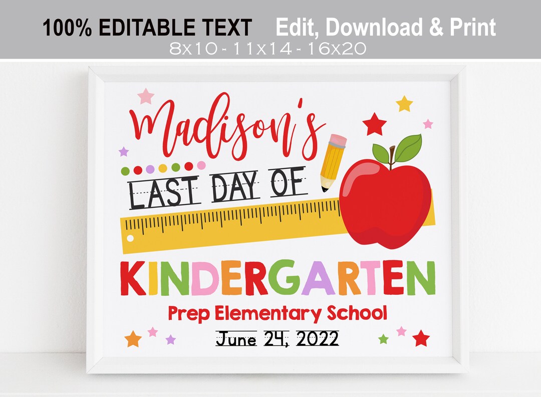 EDITABLE Last Day of School Printable Sign, Girl End of School ...