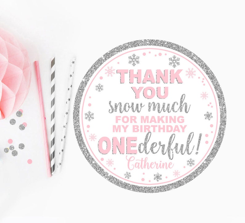 Any age 005 snowflakes pink and silver first birthday party bunting Winter onederland happy birthday banner printable baby shower