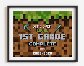 Afdrukbaar bord laatste dag van 1e leerjaar, einde schooljaar 2025-2026, Game over LEVEL 1e leerjaar voltooid, Digitaal bestand, Instant download S10