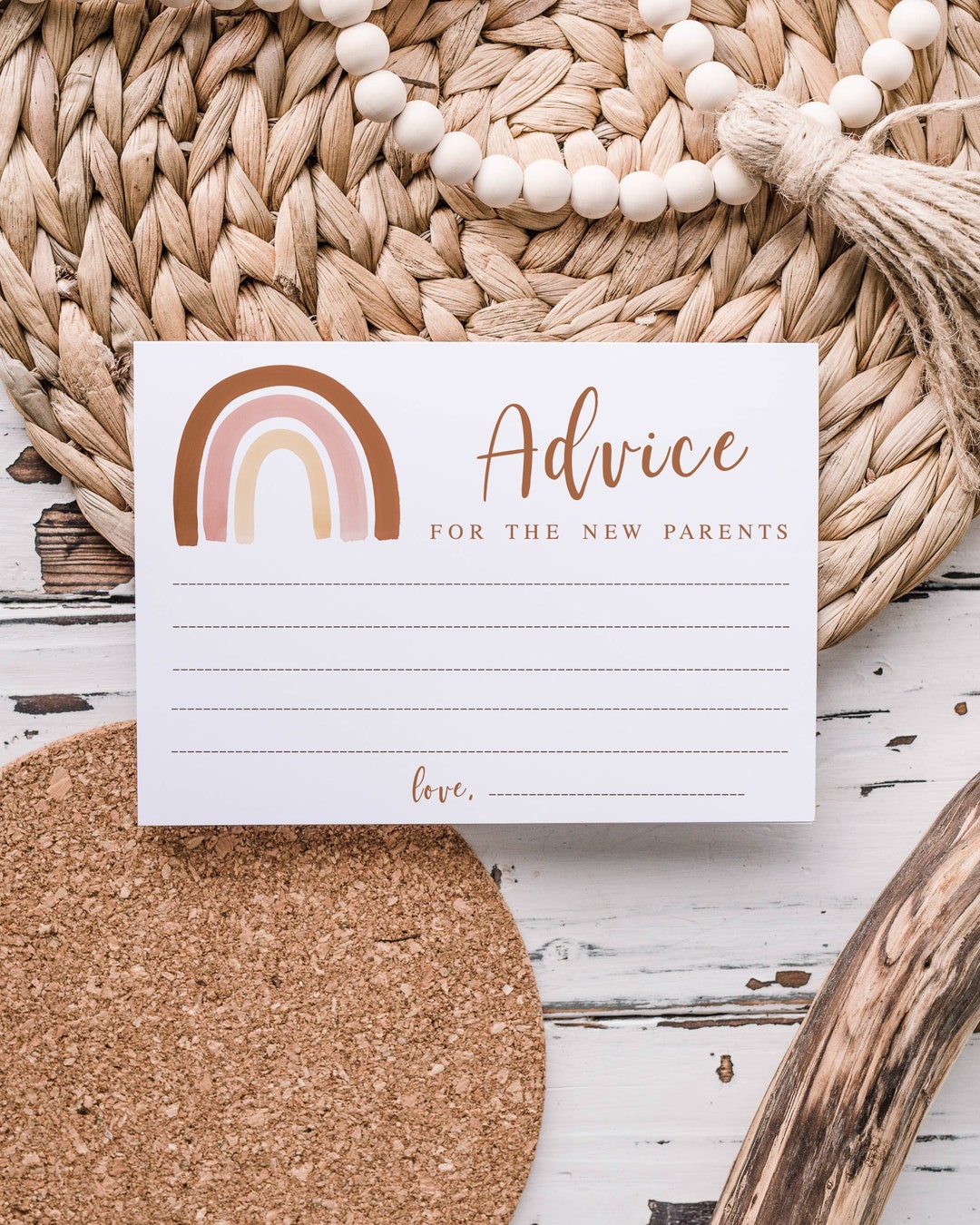 Advice for the New Parents Cards Printable, Boho Rainbow Girl Baby ...