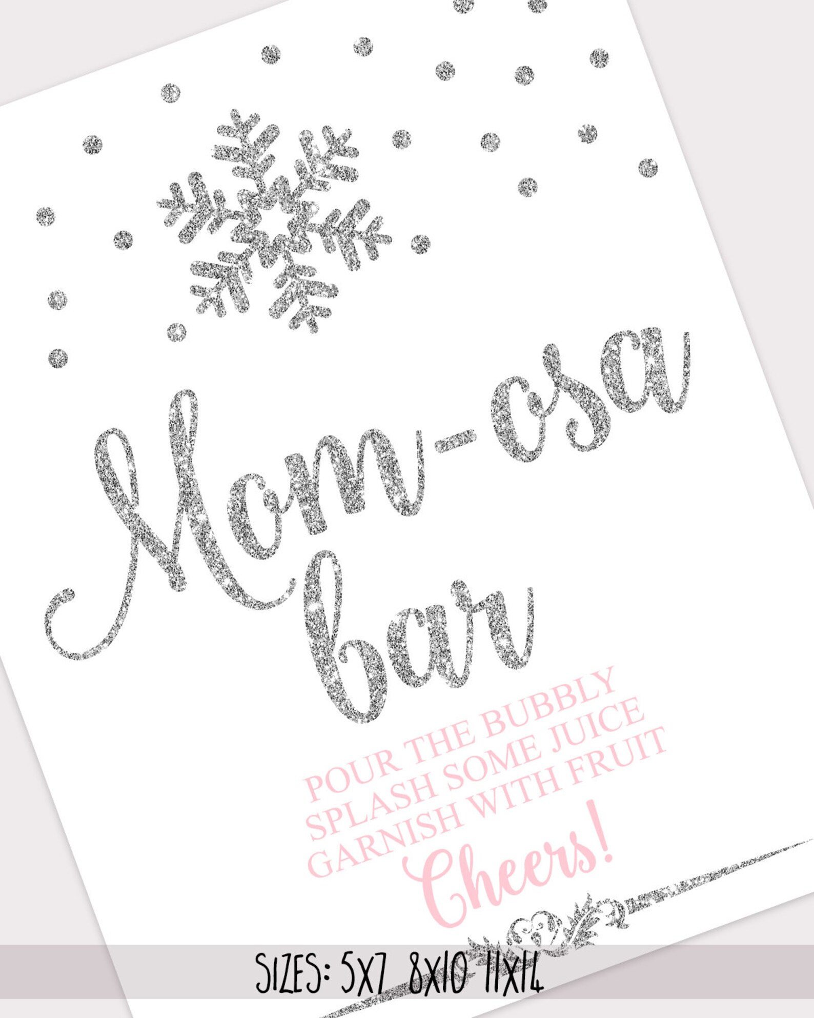 Mom-osa Bar Sign Printable Pink and Silver Decorations - Etsy