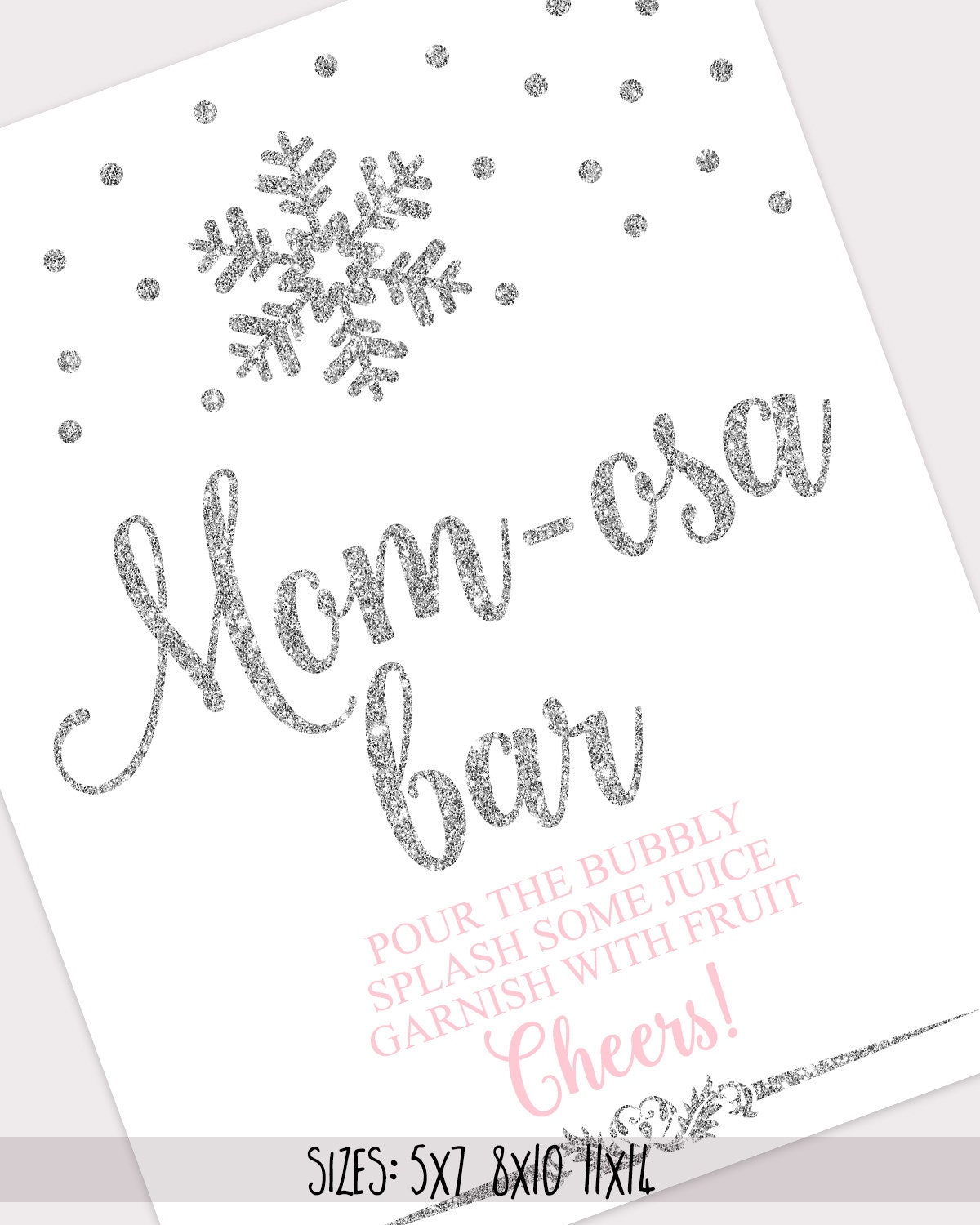 Mom-osa bar sign printable pink and silver decorations | Etsy