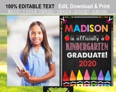 Editable Kindergarten graduation sign with photo, Girl Last day of school yard sign, Outdoor Banner Printable, Class of 2026 Preschool Pre-K