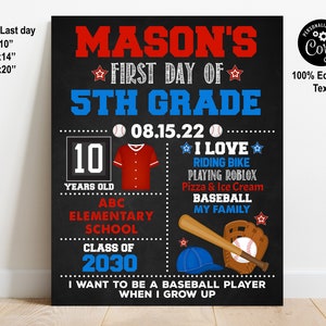 EDITABLE Baseball First or Last Day of School Sign Printable Back to School Chalkboard Kindergarten 1st 2nd 3rd 4th 5th ANY grade template