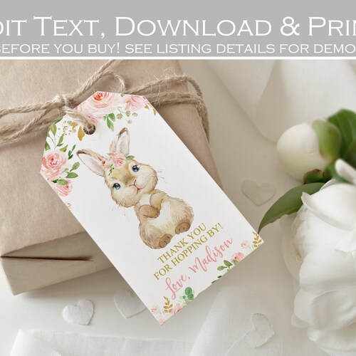 EDITABLE Bunny Thank You Card Printable Girl Baby Shower Flat Etsy