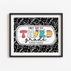First Day of 3rd Grade Sign Printable, Girls Back to School Photo Prop 2026-2027, Composition Notebook, Digital download S7
