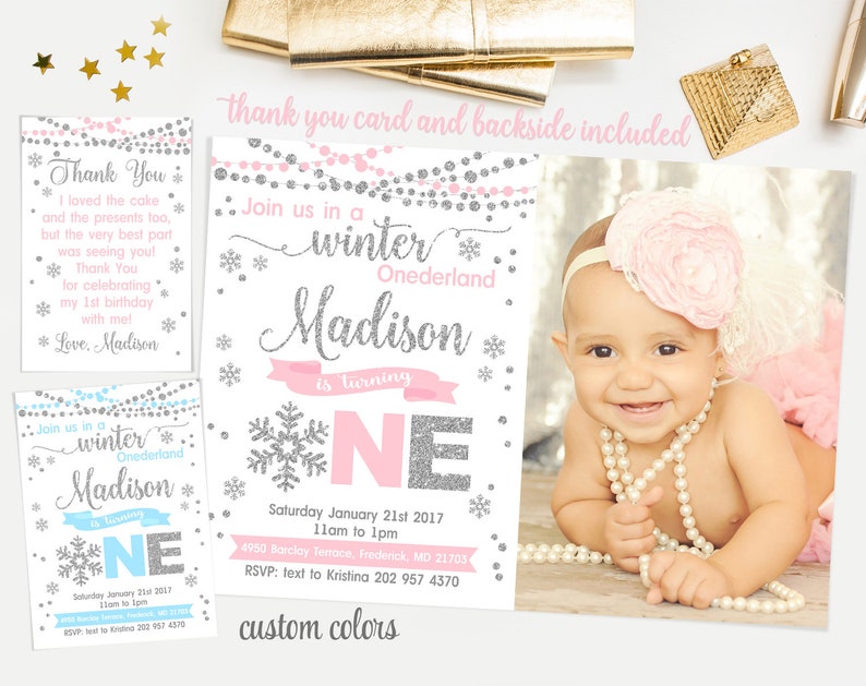 Any age 005 snowflakes pink and silver first birthday party bunting Winter onederland happy birthday banner printable baby shower