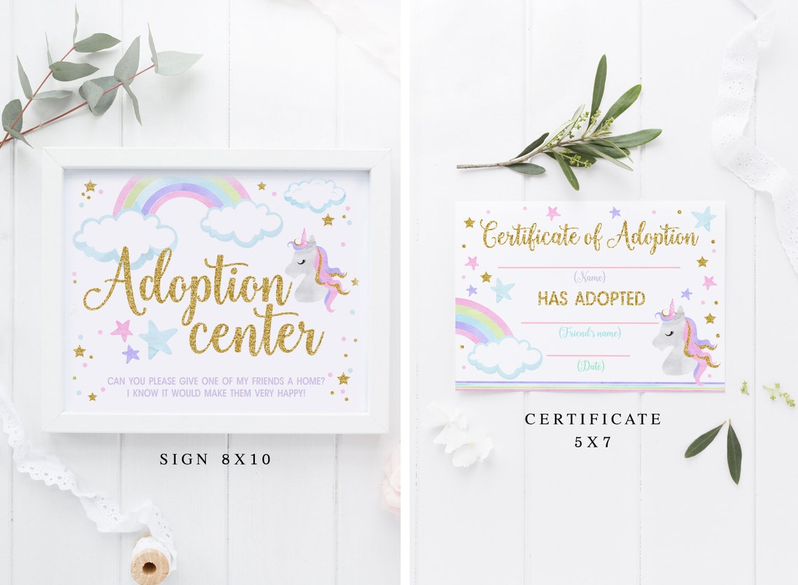 Unicorn Adoption Center Sign and Certificate Printable, Unicorn Party ...