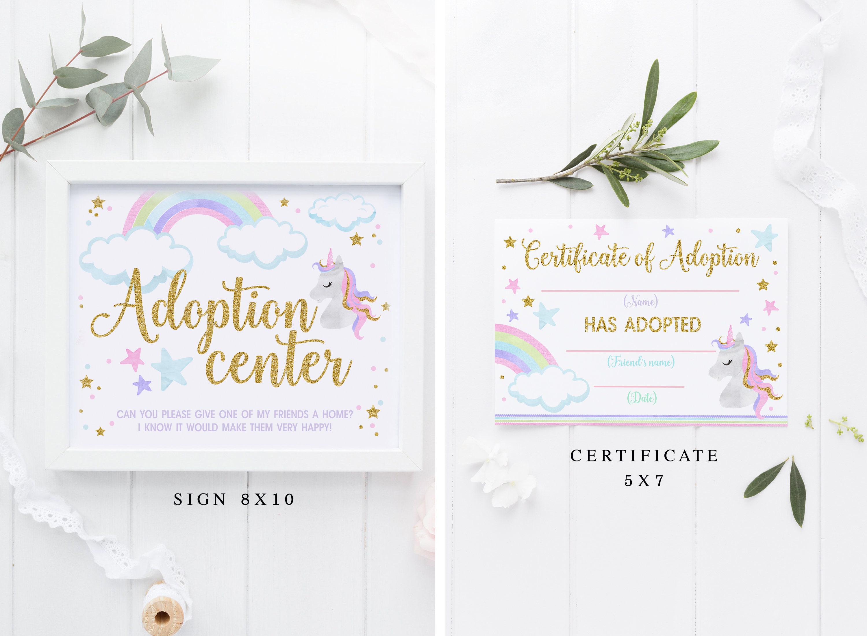 Unicorn Adoption Center Sign and Certificate Printable, Unicorn Party ...