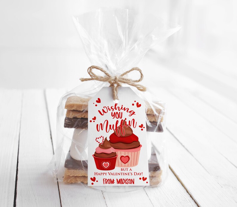 EDITABLE Valentine's Day Muffin gift tag printable, Coworker Teacher Staff Appreciation Gift, Thank you tag, DIY Instant download Template image 1