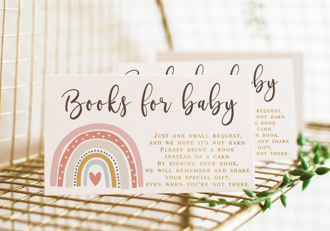 Books for Baby Cards Printable, Boho Rainbow Baby Shower Book Request ...