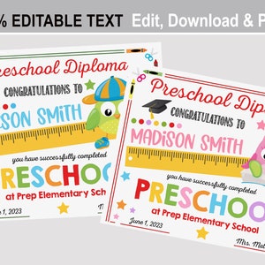 EDITIERBARE Vorschuldiplom druckbare, Junge Mädchen Personalisierte Kindergarten Zertifikat mit Eule Sofortiger Download PreK Abschluss Vorlage 8x10