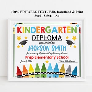 ANY GRADE Bearbeitbares Kindergartendiplom, Vorschulzertifikat, PreK-Abschluss, Corjl-Vorlage, letzter Schultag Sofort-Download