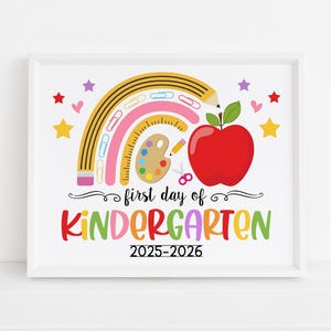 Panneau premier jour de la maternelle arc-en-ciel imprimable, affiche de la rentrée des filles 2025-2026, fichier numérique, téléchargement immédiat S11