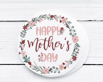 Mother's Day Tag Printable, 2" Round cookie tag, Floral Mum's Day Gift Tag, Happy Mother's Day stickers, Teal burgundy pink Instant download
