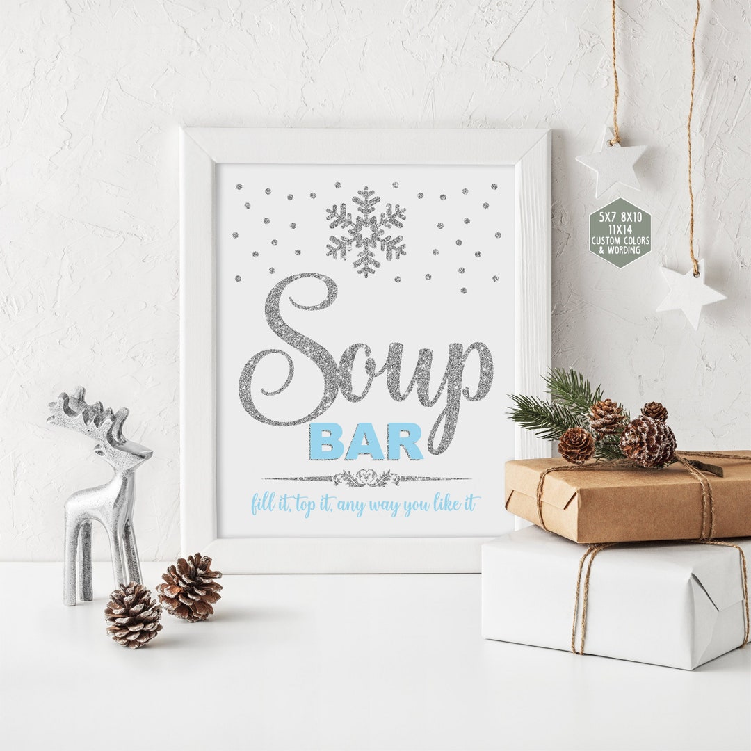 Soup Bar Sign Printable, Winter Onederland Decorations, Blue and Silver