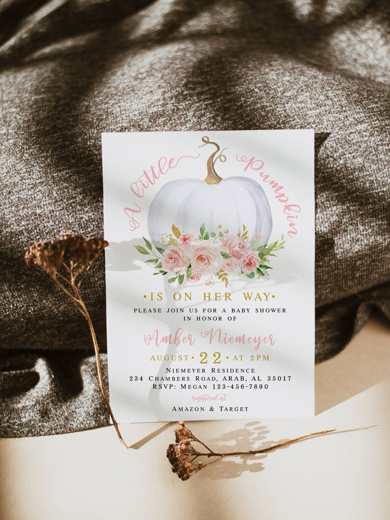 Editable Pumpkin Baby Shower Invitation Girl Fall Baby Shower Etsy