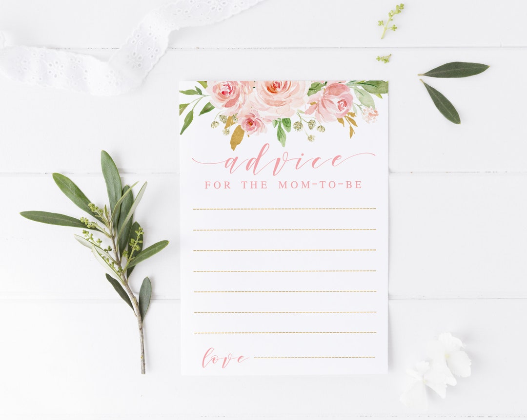 Advice for the Mom to Be Card Printable, Floral Girl Baby Shower Game ...