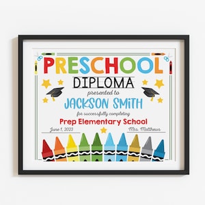 ANY GRADE bearbeitbares Vorschuldiplom zum ausdrucken, Vorschulzertifikat, PreK Graduation Corjl-Vorlage, letzter Schultag, Instant Download