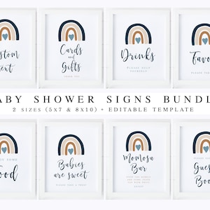 Boho Blue Rainbow Boy Baby Shower Signs Bundle, Kit de signalisation, Modèle modifiable, Baby Sprinkle Package Imprimable, Téléchargement instantané 022