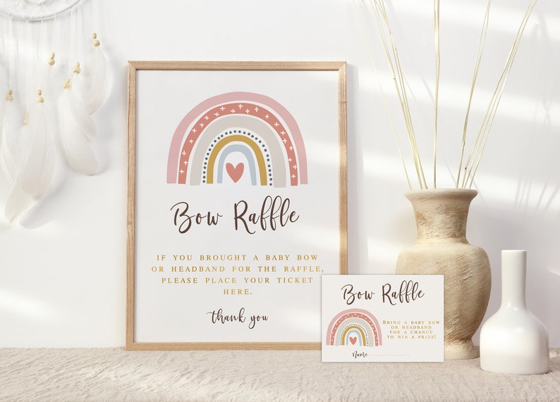 Boho Rainbow Baby Shower Bow Raffle Sign and Tickets - Etsy