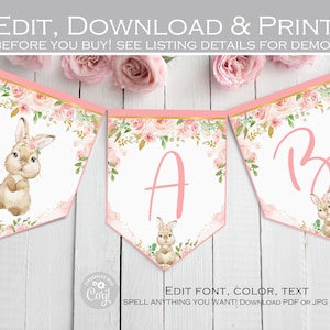 Blumen Bunny Happy Birthday Banner, Some Bunny is one decoration, Blush pink Some Bunny is on the way Mädchen Baby Shower Bunting