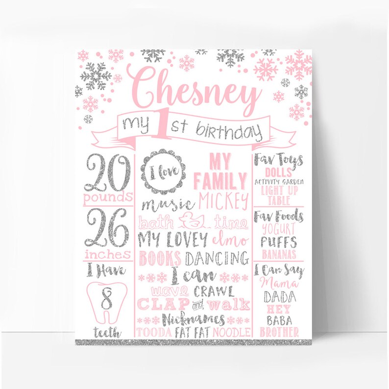 Any age 005 snowflakes pink and silver first birthday party bunting Winter onederland happy birthday banner printable baby shower