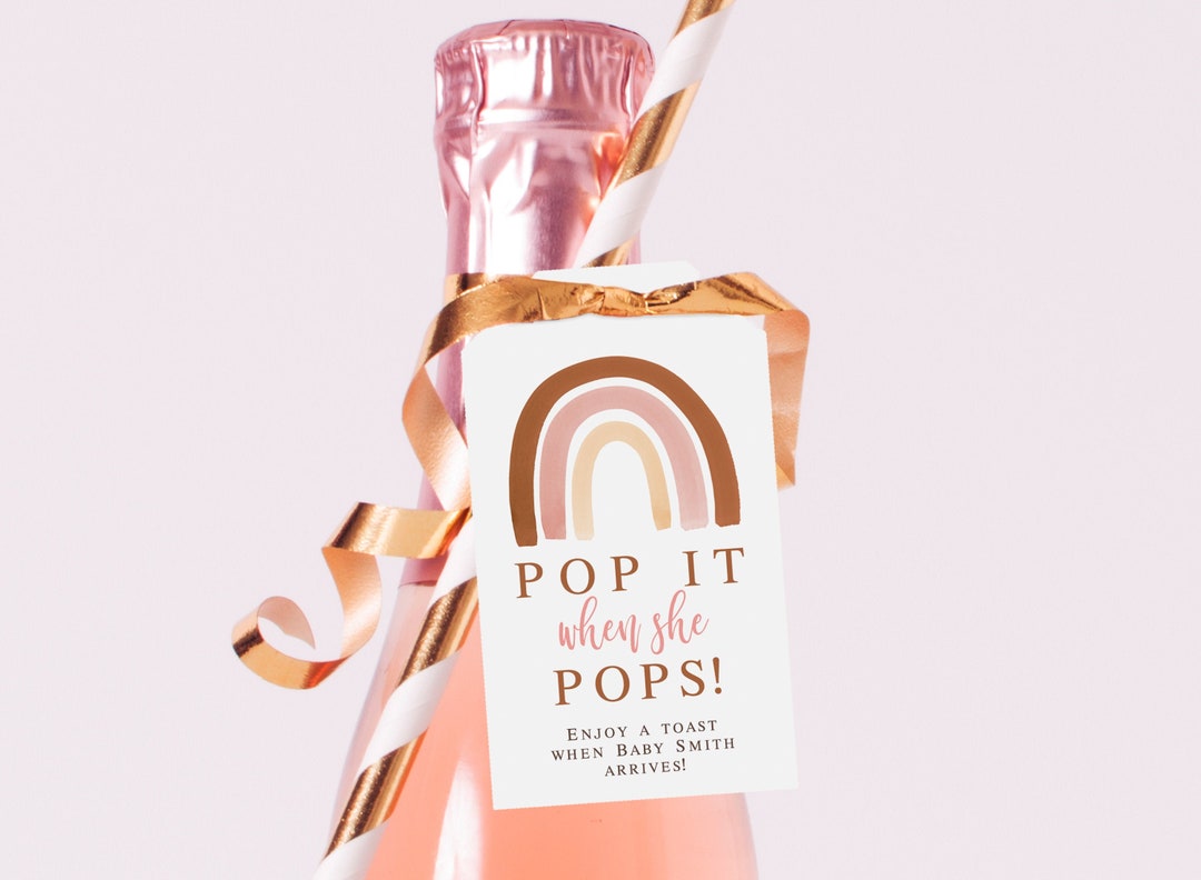 EDITABLE Pop It When She Pops Tag Printable, Girl Boho Rainbow Baby ...