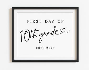 First Day of 10th Grade Sign Printable, Modern Back to school poster 2026-2027, sophomore year, Digital download S1