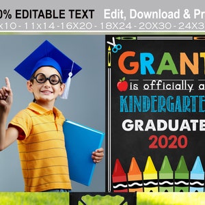 Editable Kindergarten graduation sign with photo, Last day of school yard sign, Outdoor Banner Printable, Preschool, Pre-K