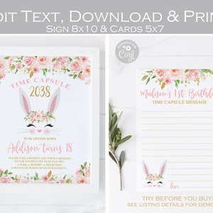 Bewerkbaar Sommige Bunny is een eenmalige capsule teken en kaarten afdrukbare Floral Girl 1e verjaardagsfeestje Pasen blozen roze en goud, Instant download