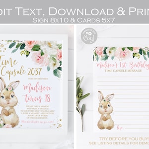 Sommige konijntjes zijn eenmalig capsuleteken en kaarten afdrukbaar, Floral 1e verjaardagsfeestje, Girl Baby shower Wishes, blozen roze en goud, Bewerkbaar
