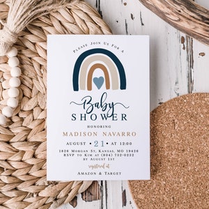 Boho Blue Rainbow Boy Baby Shower Signs Bundle, Signage Kit, Editable template, Baby Sprinkle Package Printable, Instant download 022 image 7