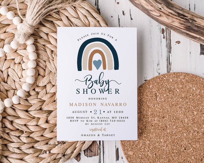 Boho Blue Rainbow Boy Baby Shower Signs Bundle, Signage Kit, Editable template, Baby Sprinkle Package Printable, Instant download 022 image 7