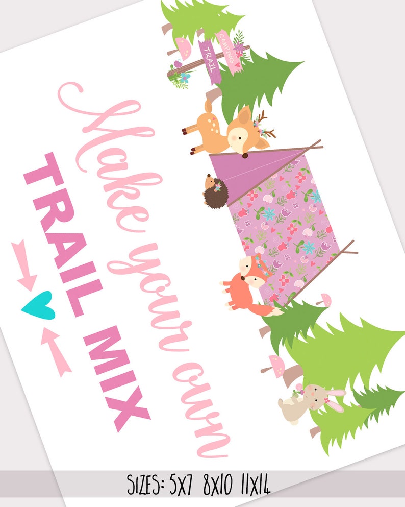 Camping Trail Mix Bar Sign Printable, Girl Camp Birthday Party, Snack ...