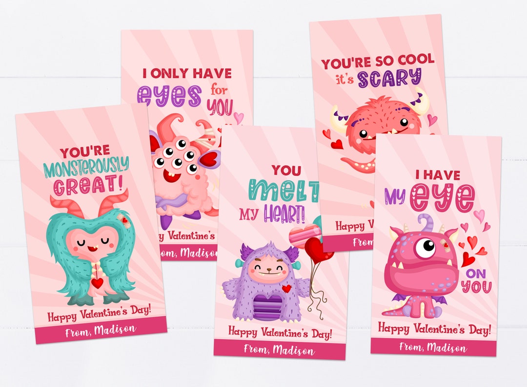 EDITABLE Monster Valentine's Day Gift Tags Printable, Treat Bag Hang ...