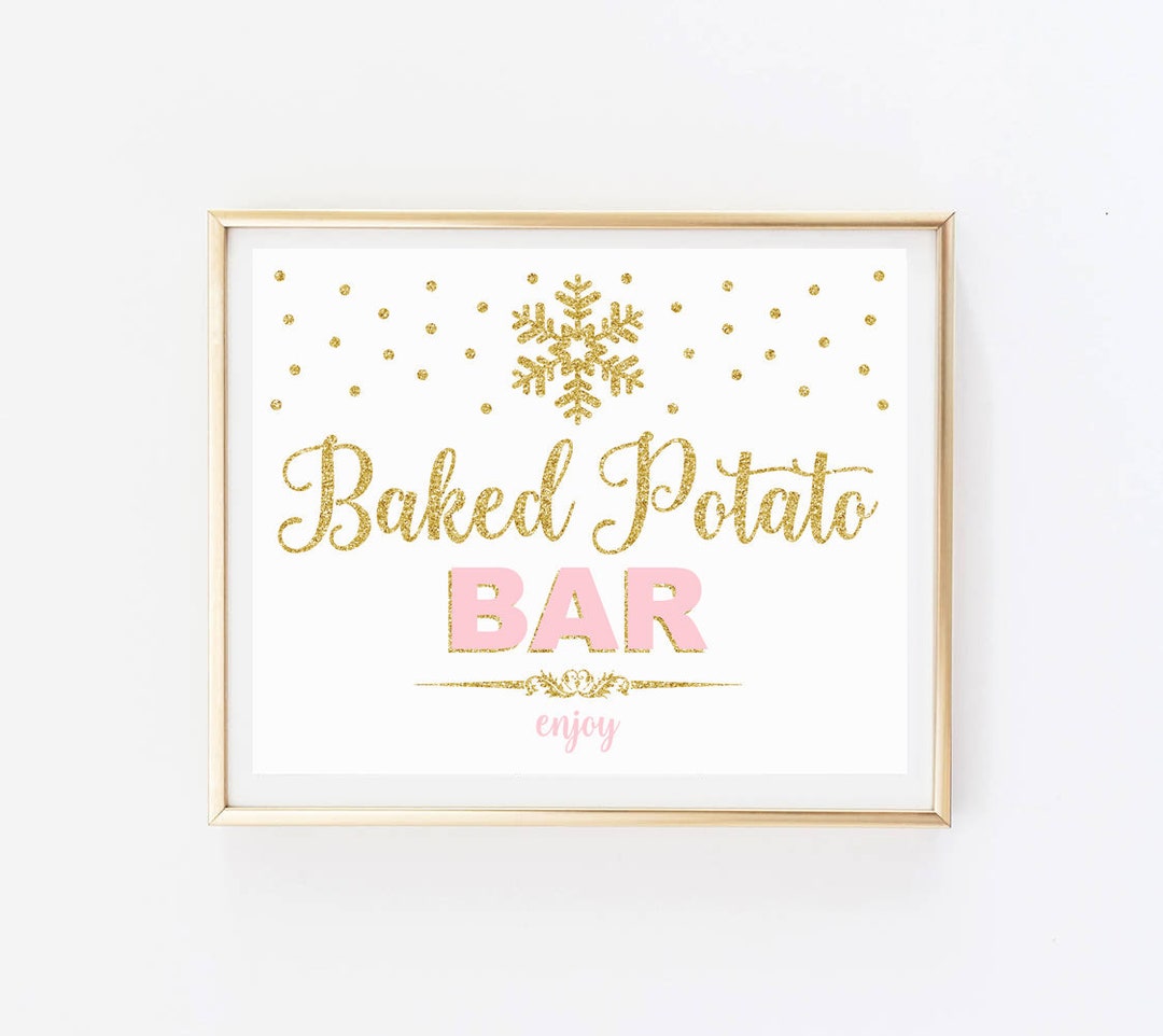 Baked Potato Bar Sign Printable, Winter Onederland Decorations, Pink ...