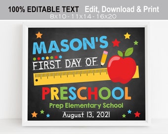 Editable First day of school printable sign, Boy back to school chalkboard , Kindergarten, Prek Preschool 1st 2nd 3rd grade Instant Download